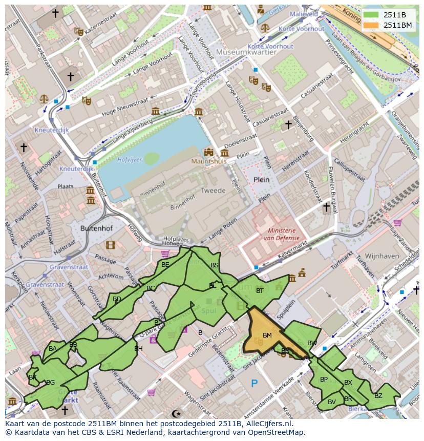 Afbeelding van het postcodegebied 2511 BM op de kaart.