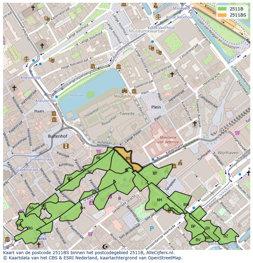 Afbeelding van het postcodegebied 2511 BS op de kaart.