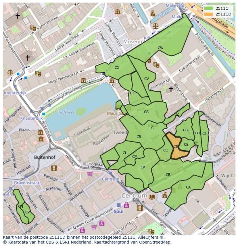 Afbeelding van het postcodegebied 2511 CD op de kaart.
