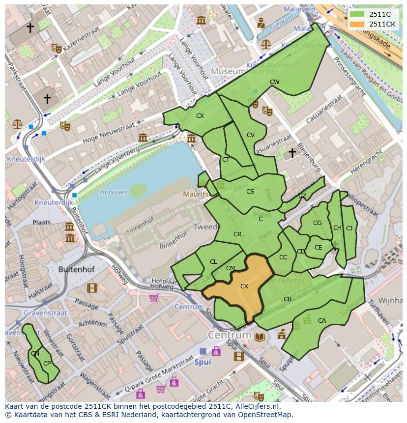 Afbeelding van het postcodegebied 2511 CK op de kaart.