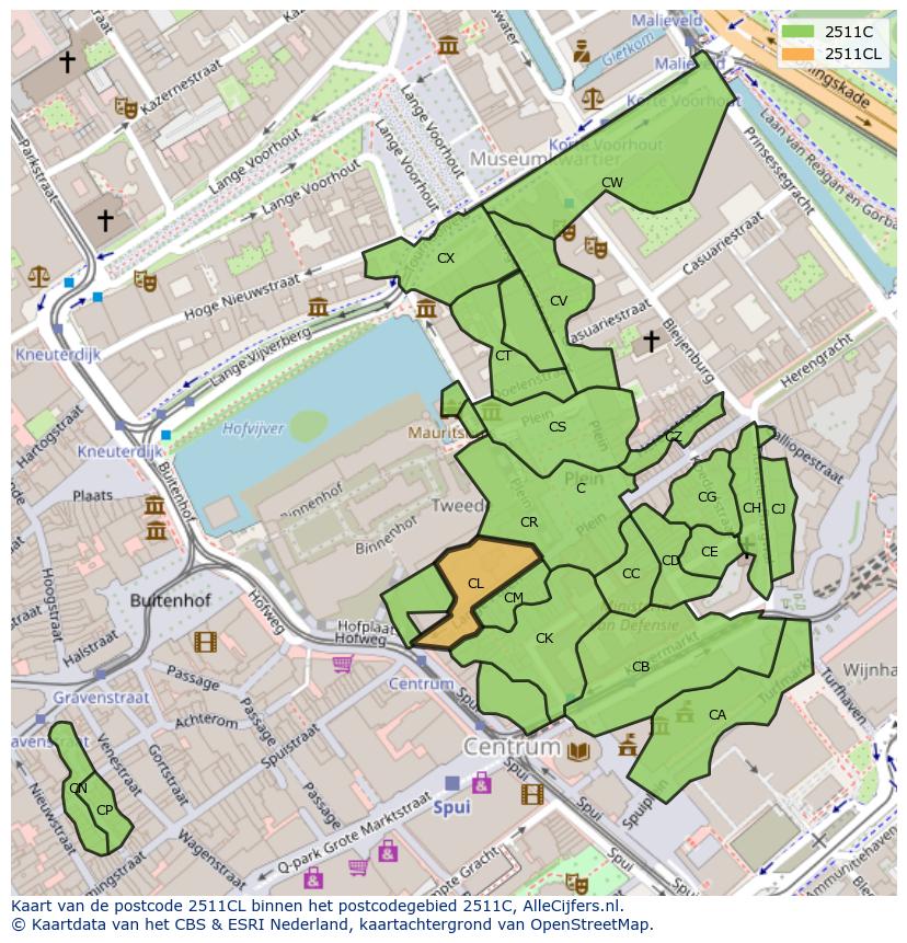 Afbeelding van het postcodegebied 2511 CL op de kaart.