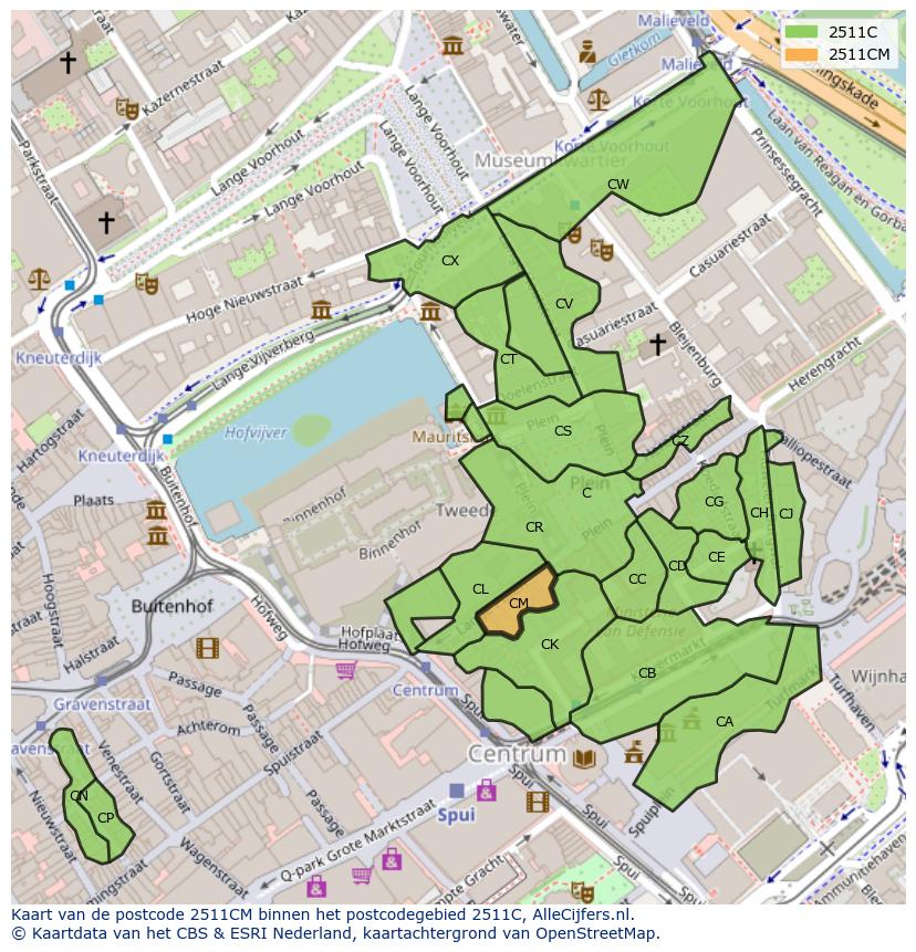 Afbeelding van het postcodegebied 2511 CM op de kaart.
