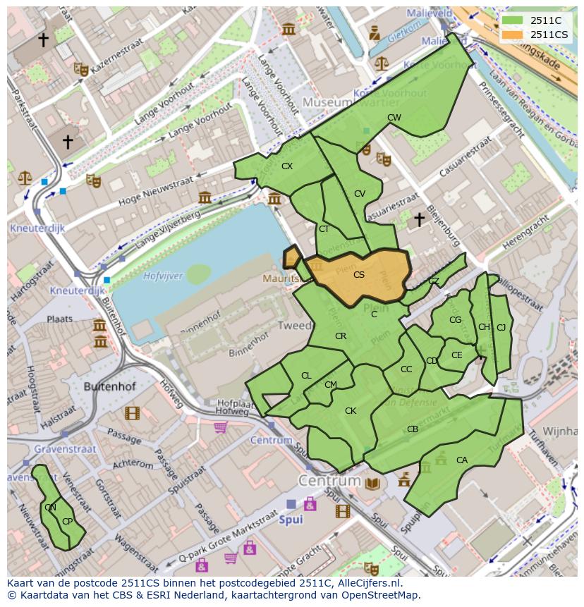 Afbeelding van het postcodegebied 2511 CS op de kaart.