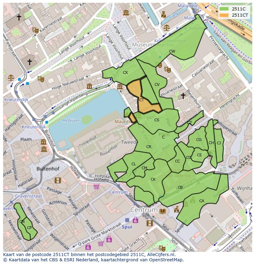 Afbeelding van het postcodegebied 2511 CT op de kaart.