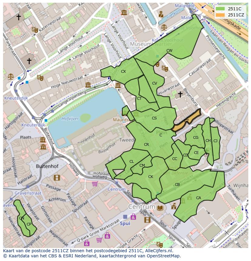 Afbeelding van het postcodegebied 2511 CZ op de kaart.