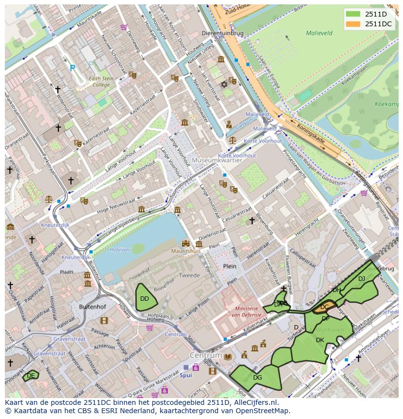 Afbeelding van het postcodegebied 2511 DC op de kaart.