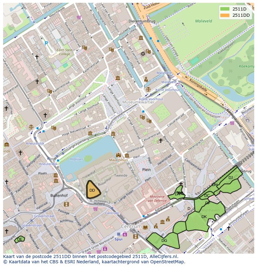 Afbeelding van het postcodegebied 2511 DD op de kaart.