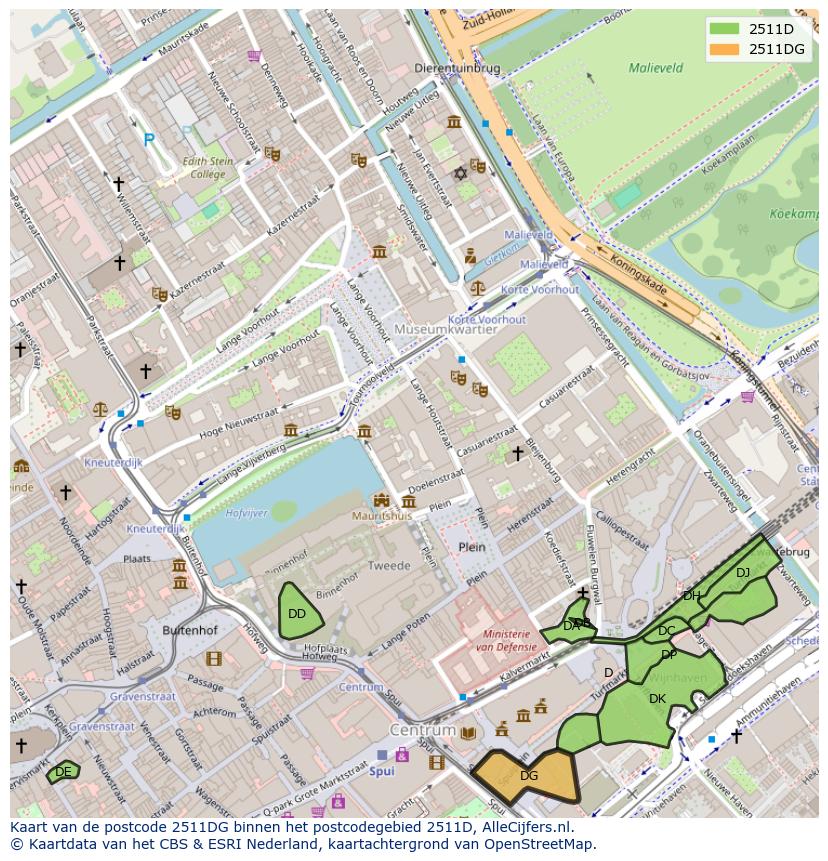 Afbeelding van het postcodegebied 2511 DG op de kaart.