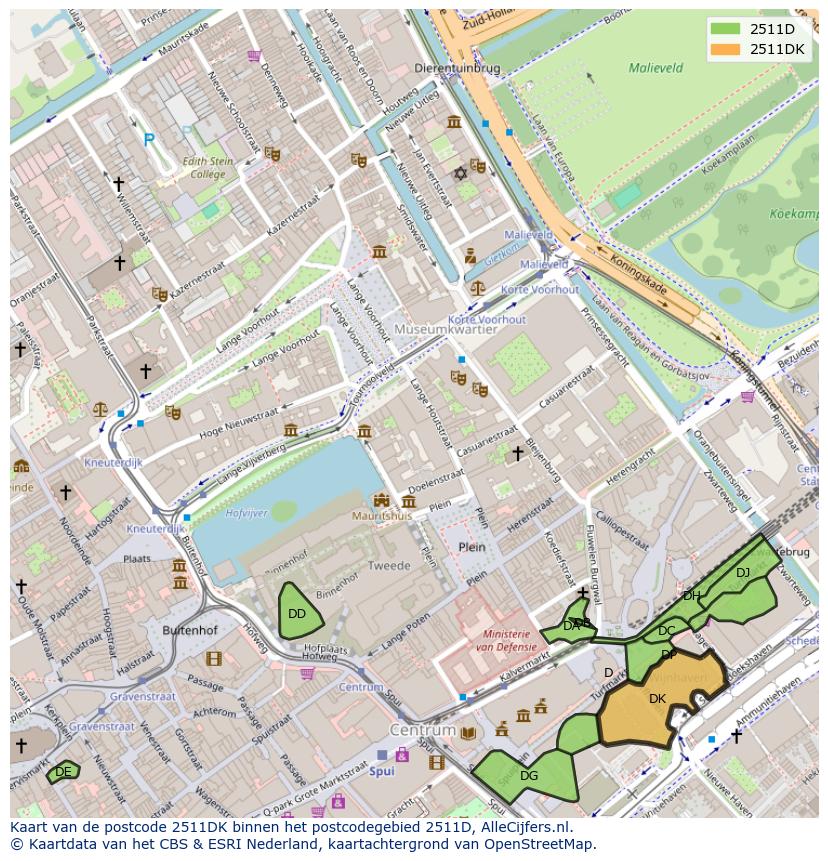 Afbeelding van het postcodegebied 2511 DK op de kaart.