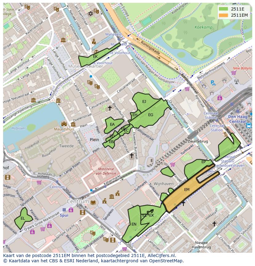 Afbeelding van het postcodegebied 2511 EM op de kaart.