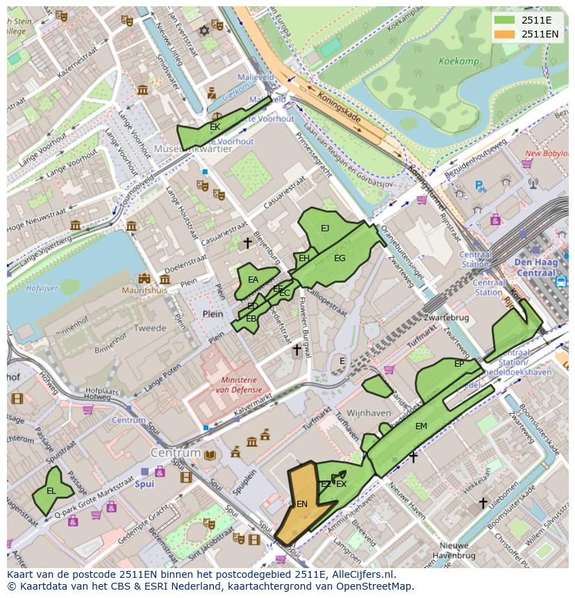 Afbeelding van het postcodegebied 2511 EN op de kaart.