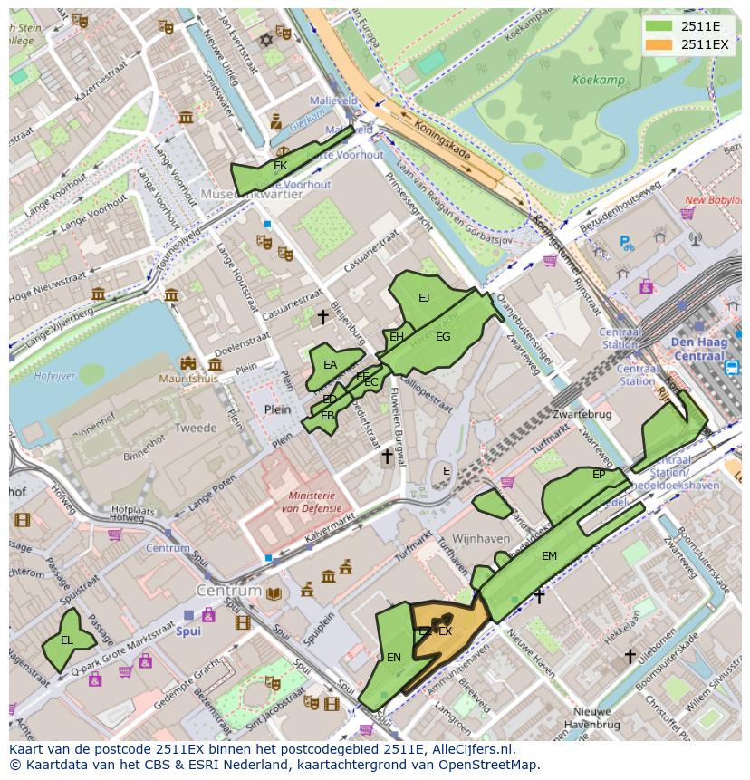 Afbeelding van het postcodegebied 2511 EX op de kaart.