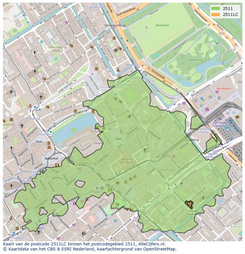Afbeelding van het postcodegebied 2511 LC op de kaart.