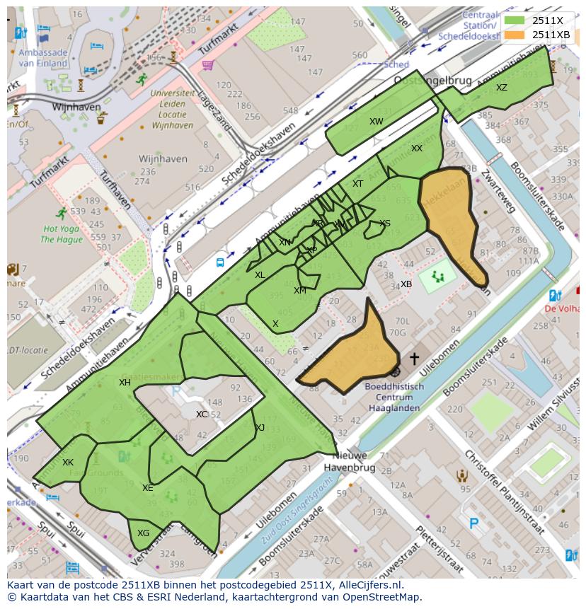 Afbeelding van het postcodegebied 2511 XB op de kaart.