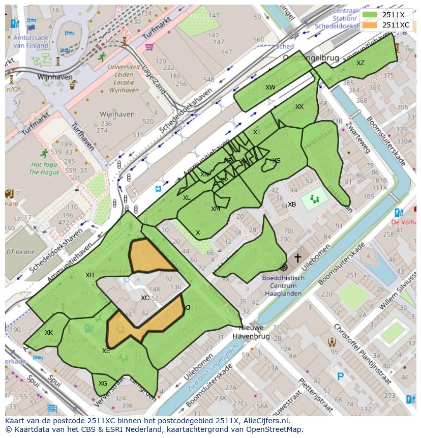 Afbeelding van het postcodegebied 2511 XC op de kaart.