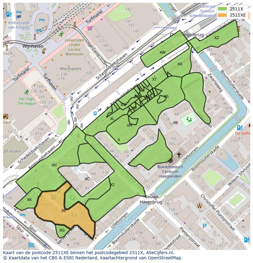 Afbeelding van het postcodegebied 2511 XE op de kaart.