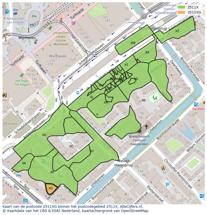 Afbeelding van het postcodegebied 2511 XG op de kaart.