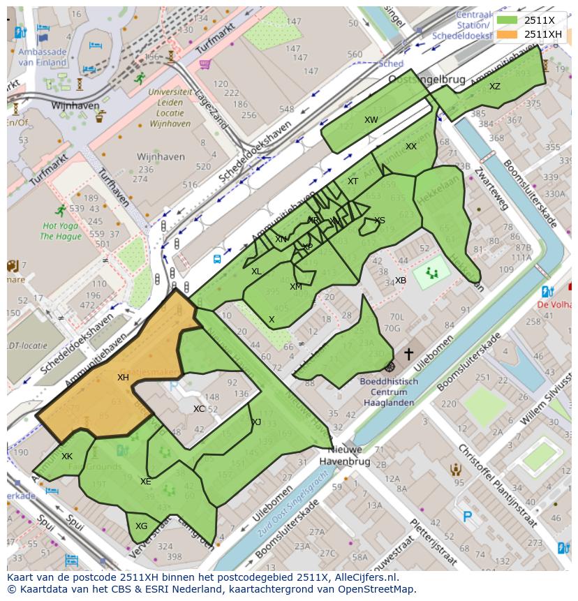 Afbeelding van het postcodegebied 2511 XH op de kaart.