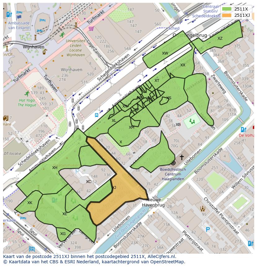Afbeelding van het postcodegebied 2511 XJ op de kaart.