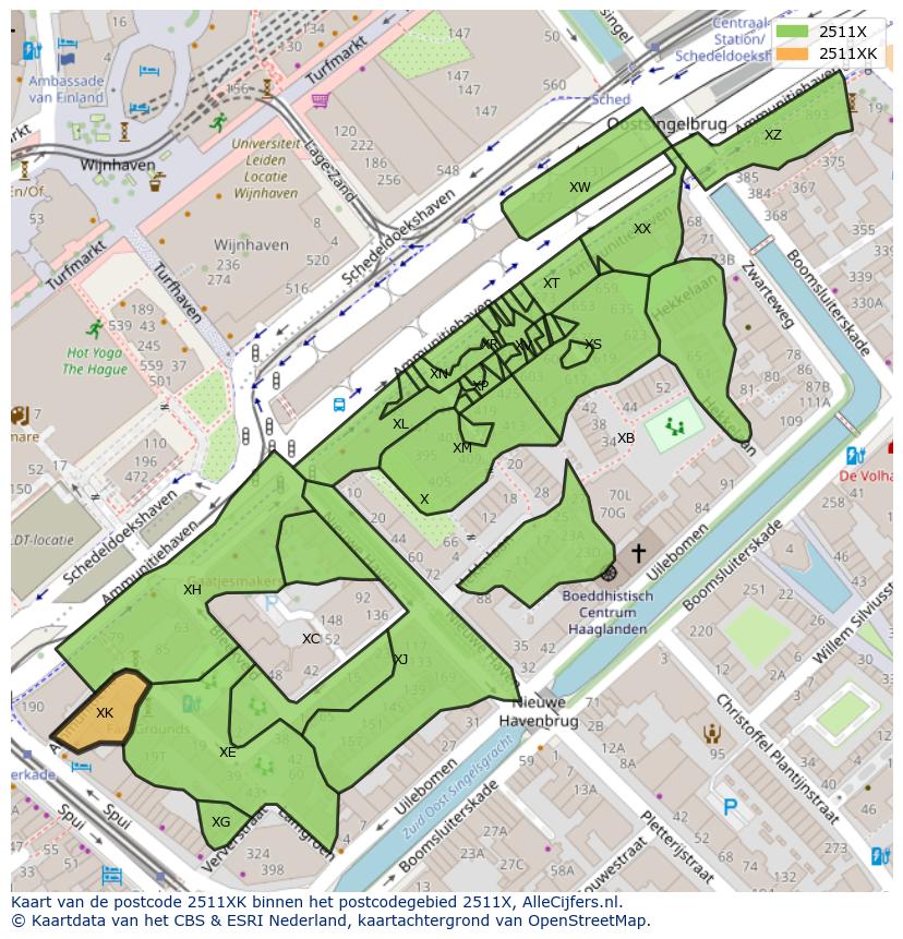Afbeelding van het postcodegebied 2511 XK op de kaart.