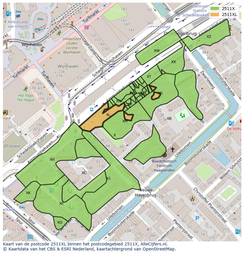 Afbeelding van het postcodegebied 2511 XL op de kaart.