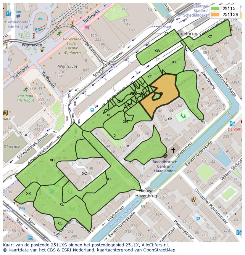 Afbeelding van het postcodegebied 2511 XS op de kaart.