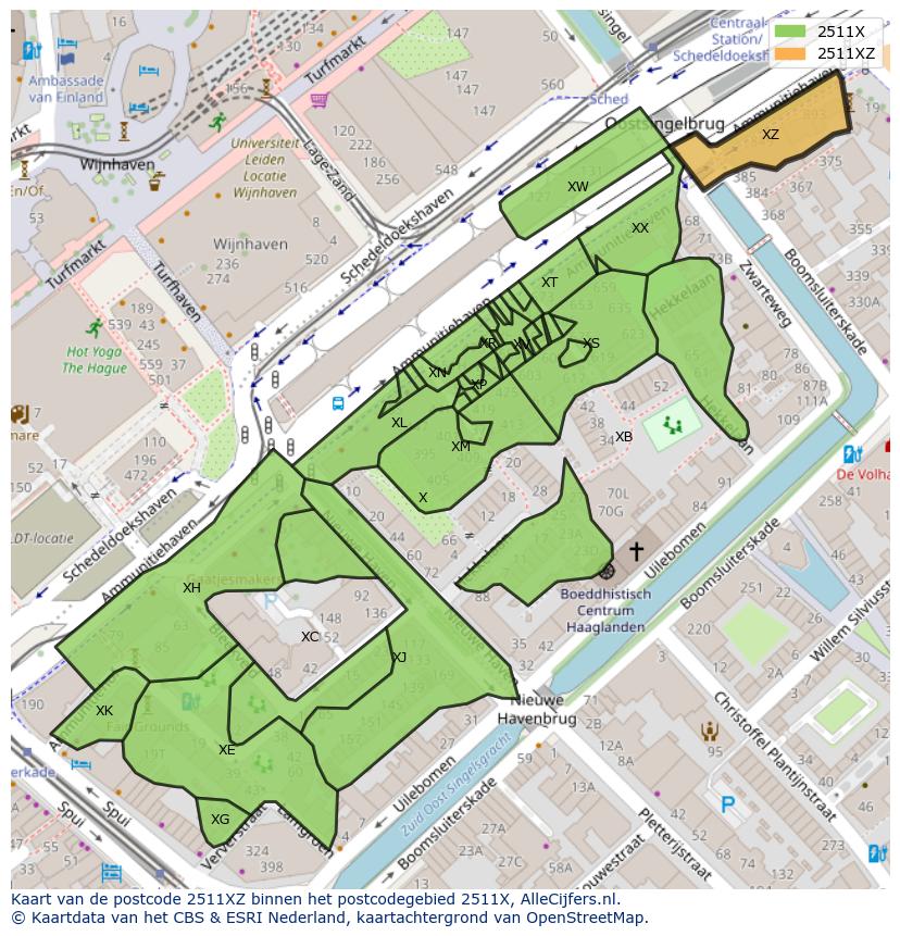 Afbeelding van het postcodegebied 2511 XZ op de kaart.