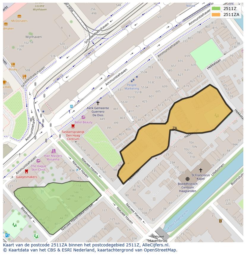 Afbeelding van het postcodegebied 2511 ZA op de kaart.