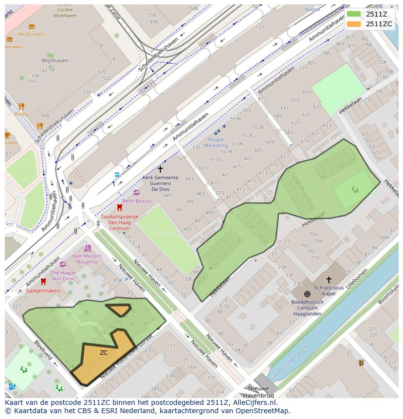 Afbeelding van het postcodegebied 2511 ZC op de kaart.
