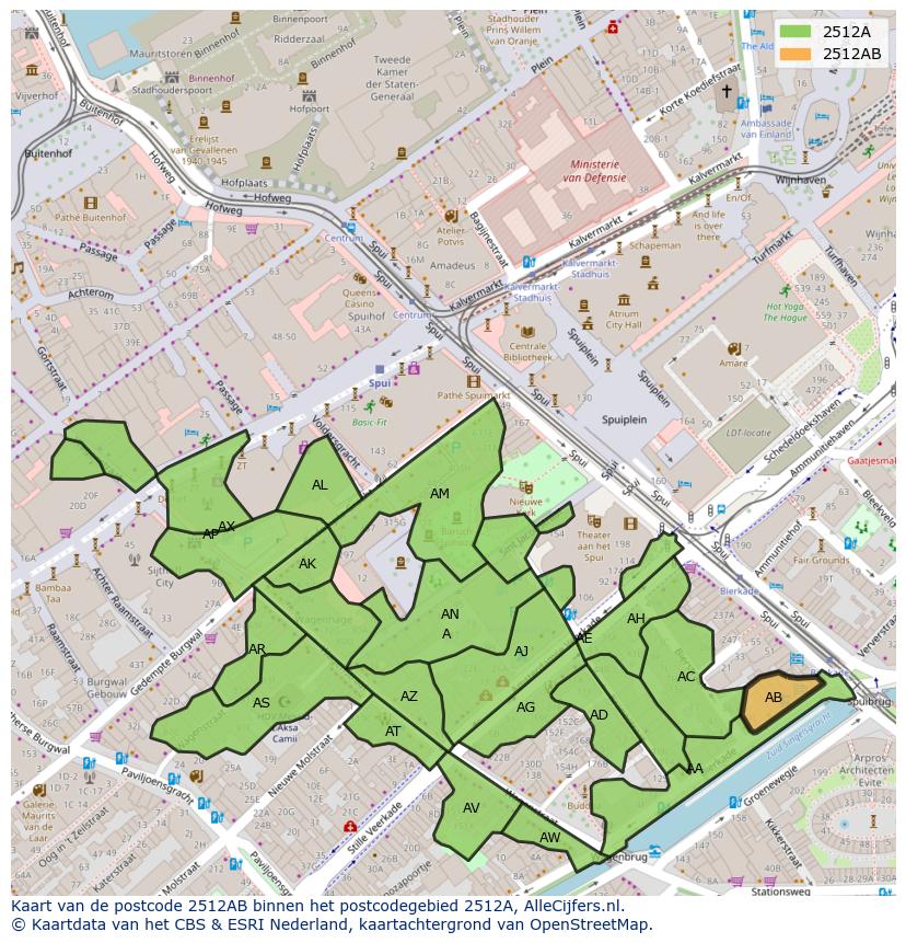 Afbeelding van het postcodegebied 2512 AB op de kaart.