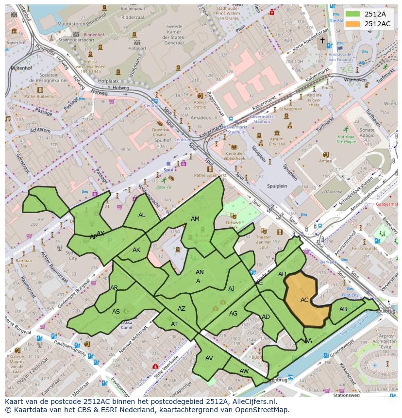 Afbeelding van het postcodegebied 2512 AC op de kaart.