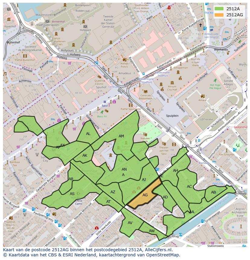 Afbeelding van het postcodegebied 2512 AG op de kaart.