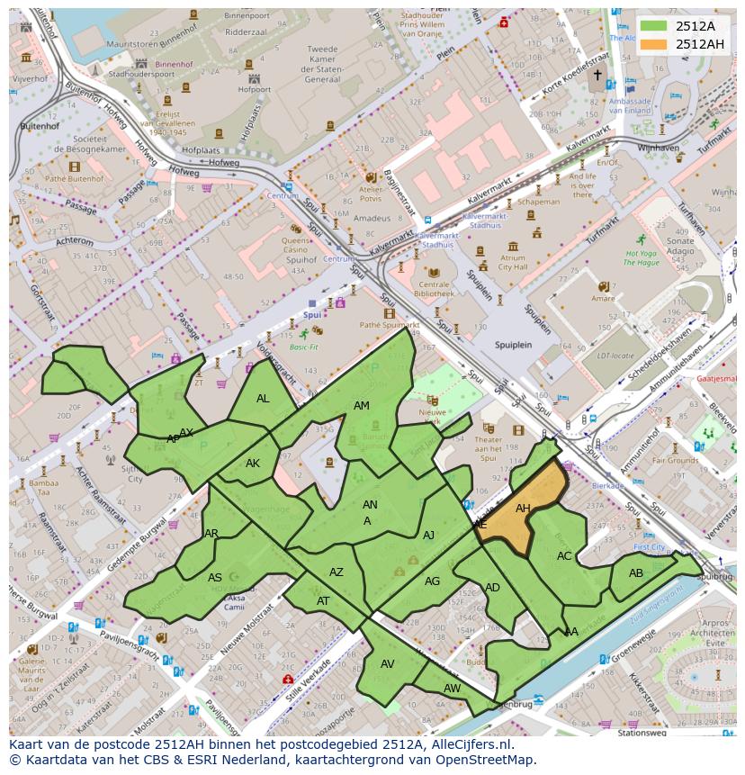 Afbeelding van het postcodegebied 2512 AH op de kaart.
