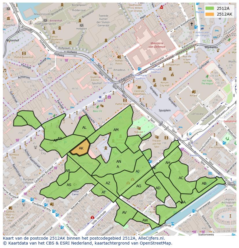 Afbeelding van het postcodegebied 2512 AK op de kaart.