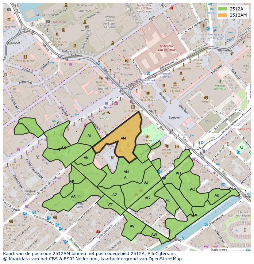 Afbeelding van het postcodegebied 2512 AM op de kaart.