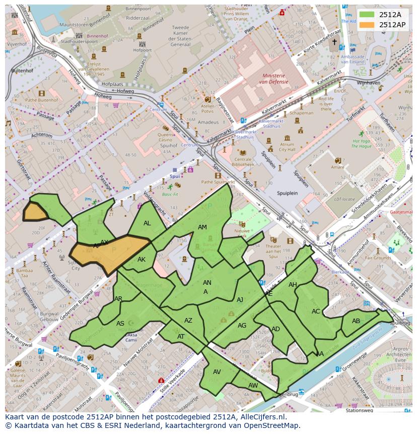 Afbeelding van het postcodegebied 2512 AP op de kaart.