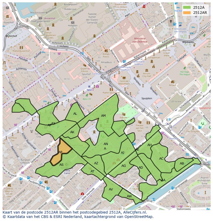 Afbeelding van het postcodegebied 2512 AR op de kaart.