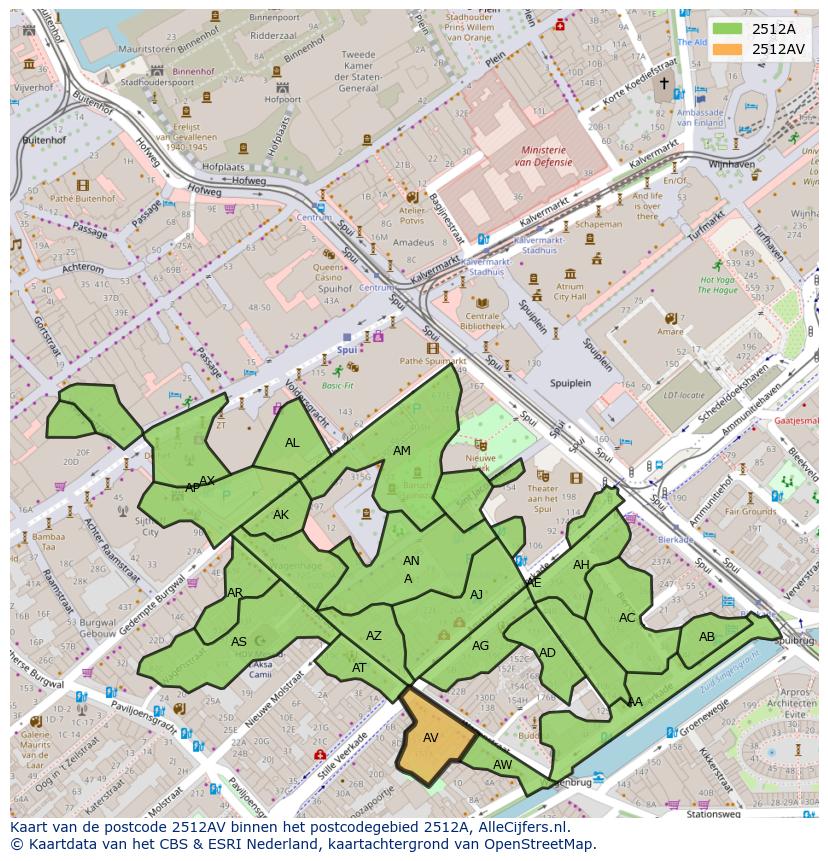 Afbeelding van het postcodegebied 2512 AV op de kaart.