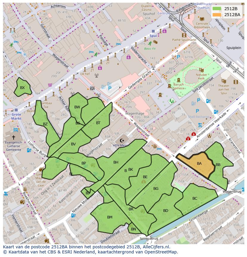 Afbeelding van het postcodegebied 2512 BA op de kaart.