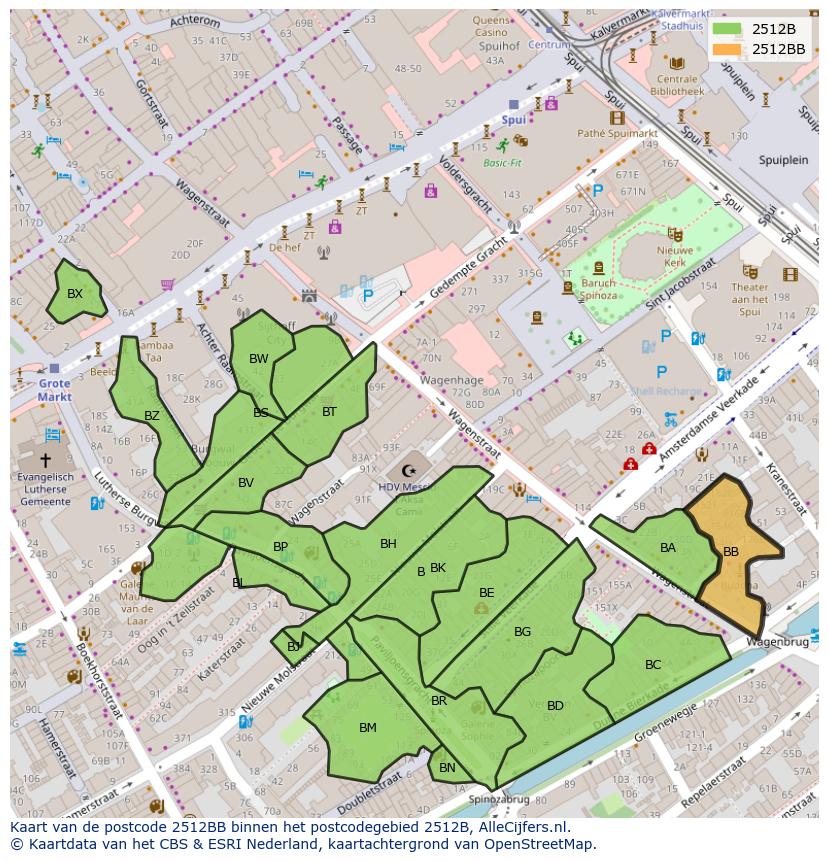 Afbeelding van het postcodegebied 2512 BB op de kaart.