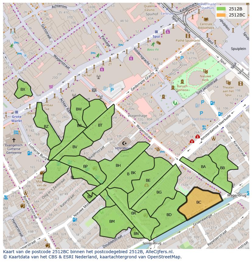 Afbeelding van het postcodegebied 2512 BC op de kaart.