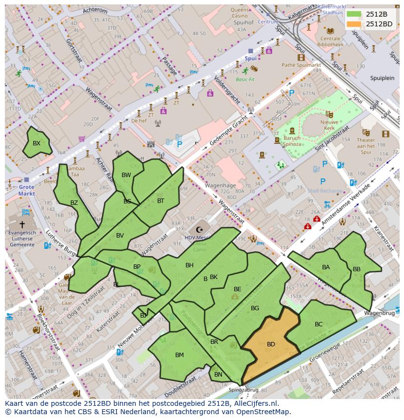 Afbeelding van het postcodegebied 2512 BD op de kaart.