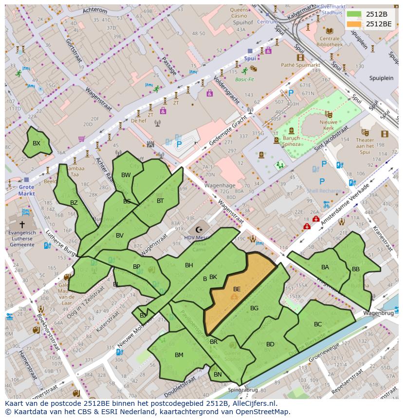 Afbeelding van het postcodegebied 2512 BE op de kaart.
