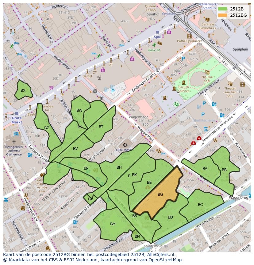 Afbeelding van het postcodegebied 2512 BG op de kaart.