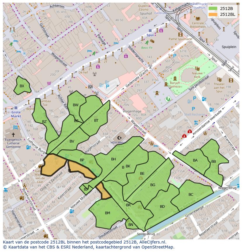 Afbeelding van het postcodegebied 2512 BL op de kaart.