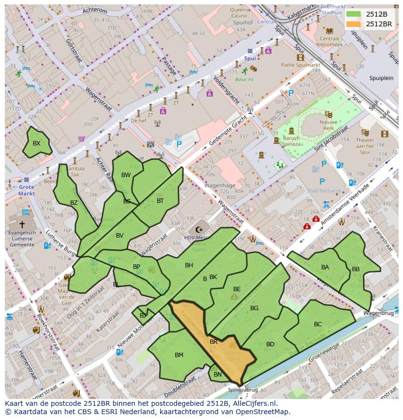 Afbeelding van het postcodegebied 2512 BR op de kaart.