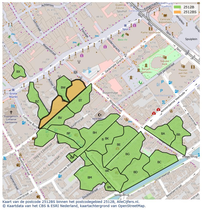 Afbeelding van het postcodegebied 2512 BS op de kaart.