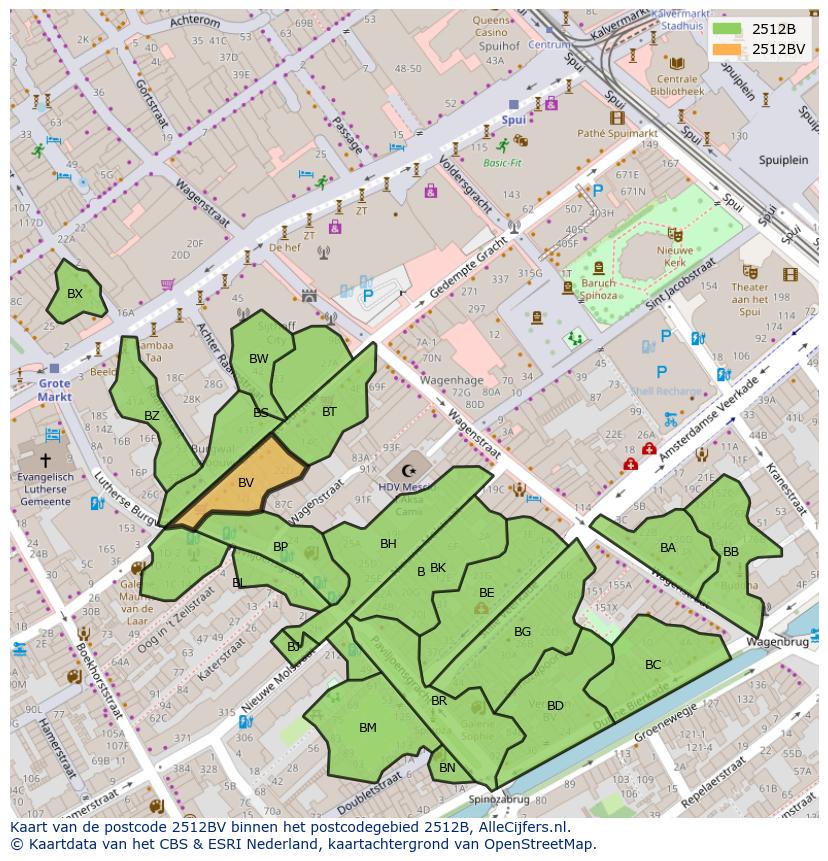 Afbeelding van het postcodegebied 2512 BV op de kaart.