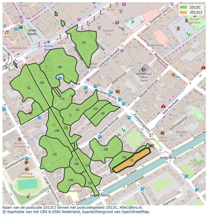 Afbeelding van het postcodegebied 2512 CJ op de kaart.