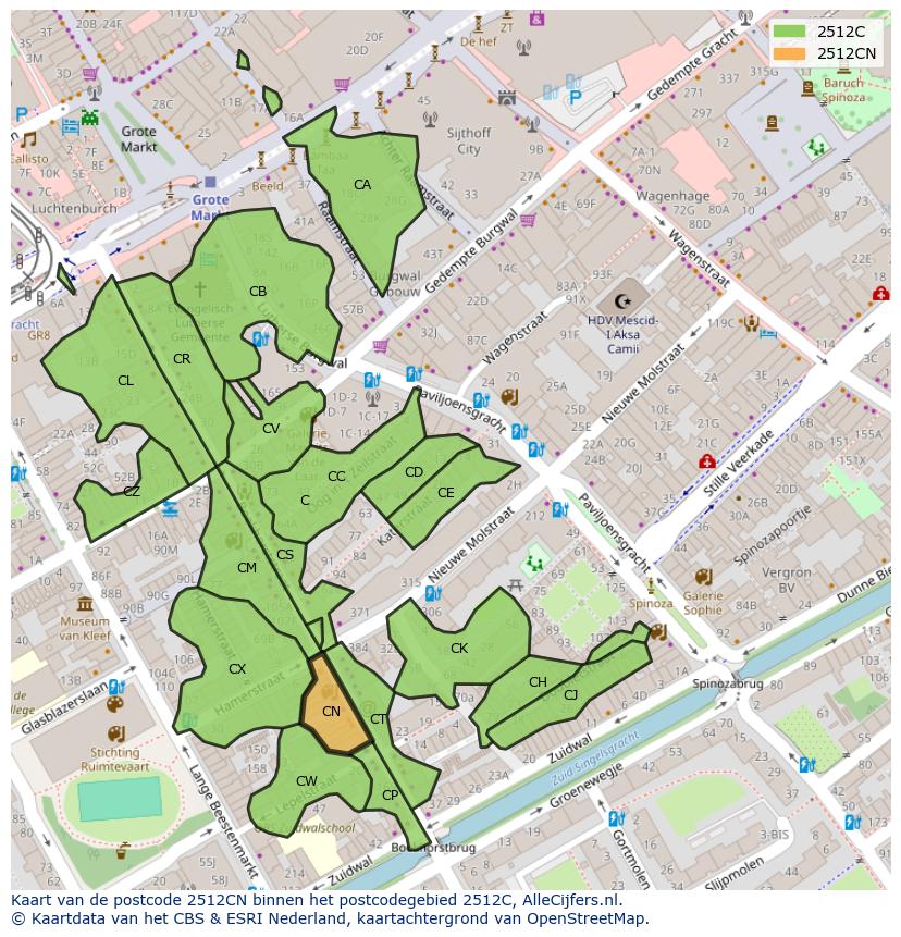 Afbeelding van het postcodegebied 2512 CN op de kaart.